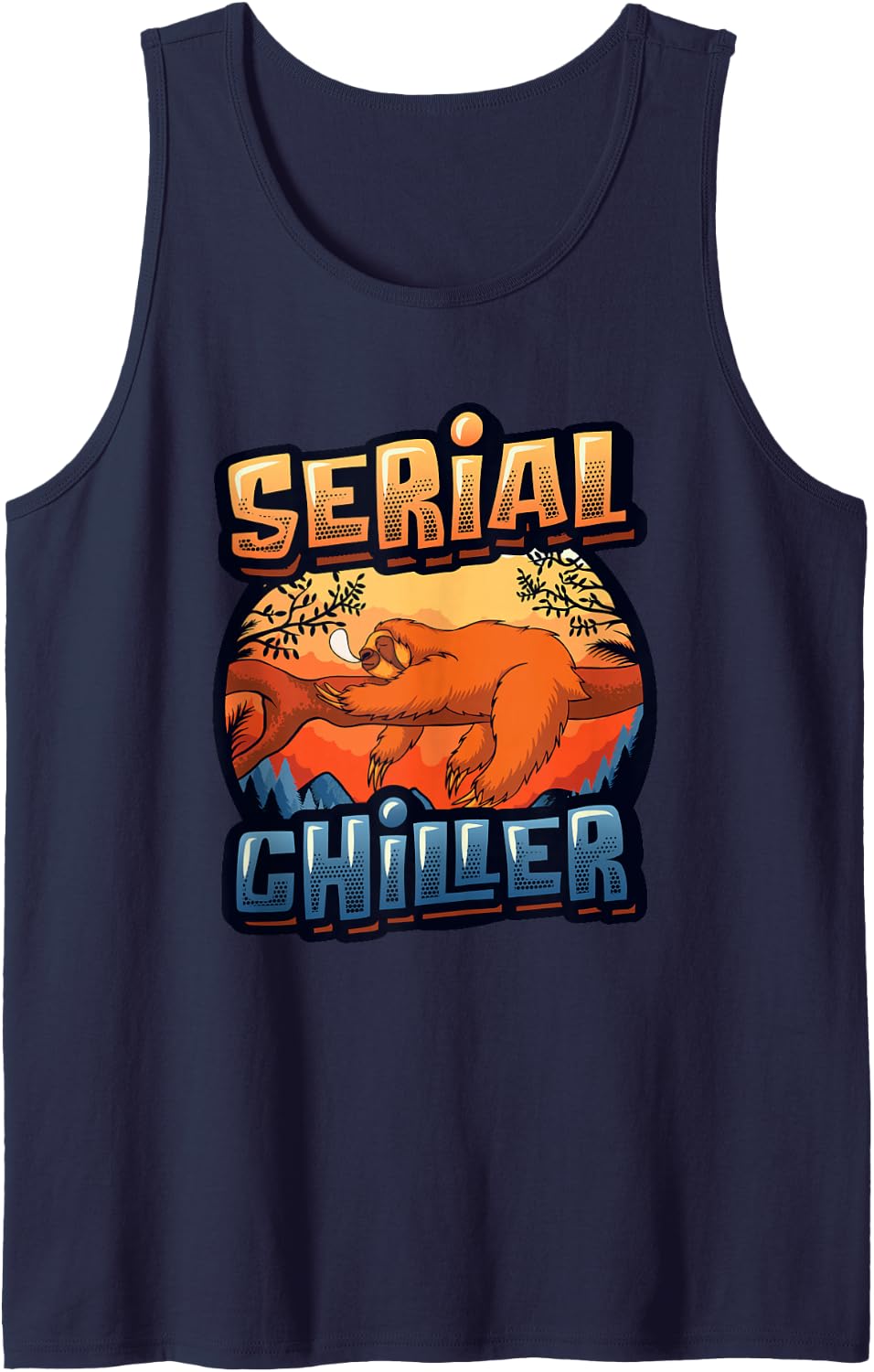 Lazy Sleeping Serial Chiller Sloth Sleeveless Tank Top - Navy Blue