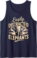 Easily Distracted By Elephants Elephant Sleeveless Tank Top - Navy Blue