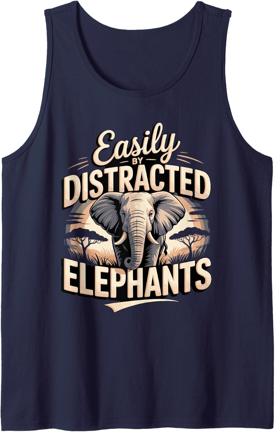 Easily Distracted By Elephants Elephant Sleeveless Tank Top - Navy Blue