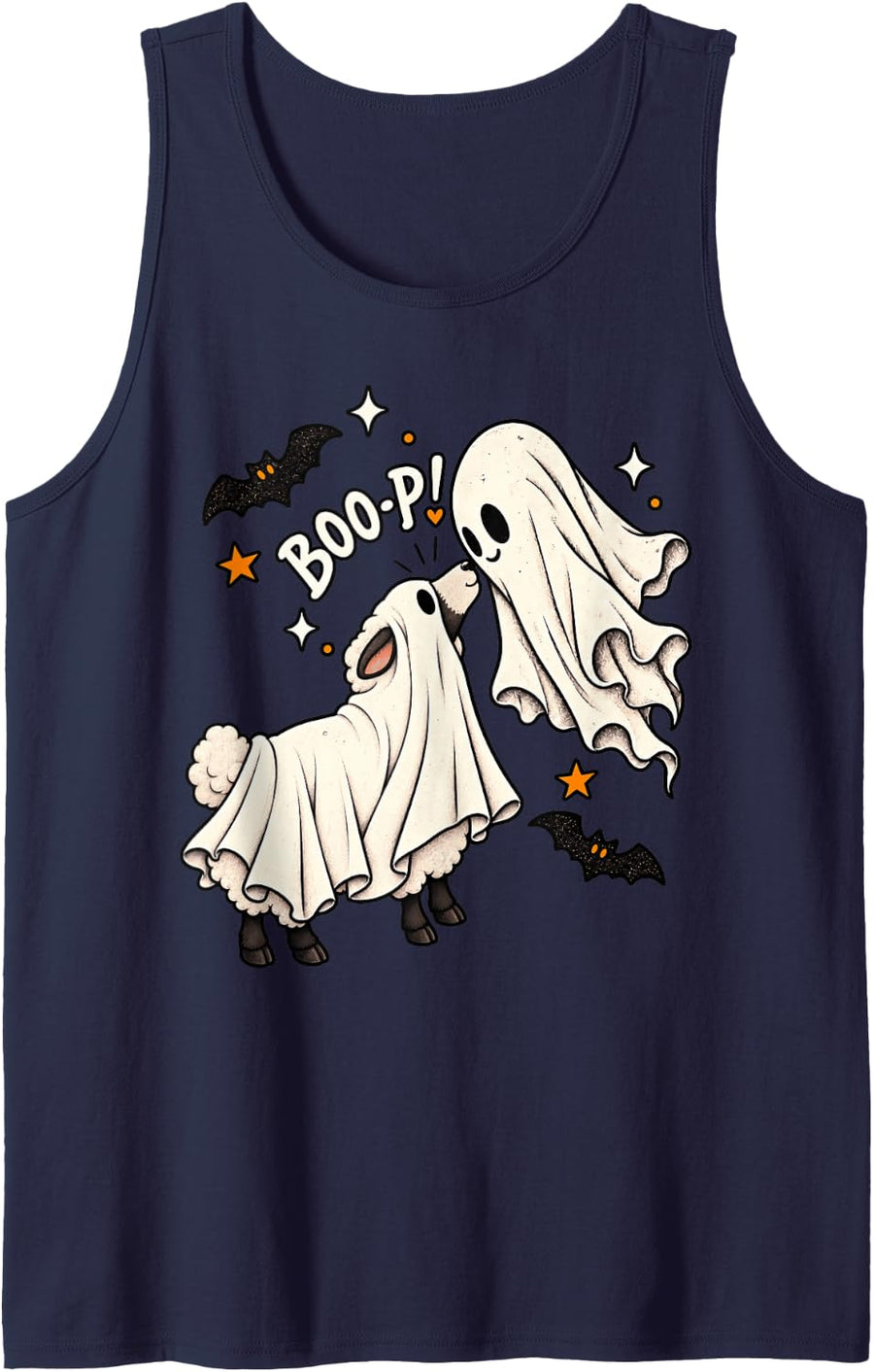 Boo-P Ghost Sheep Nose Boop Halloween Costume Men Women Sleeveless Tank Top - Navy Blue