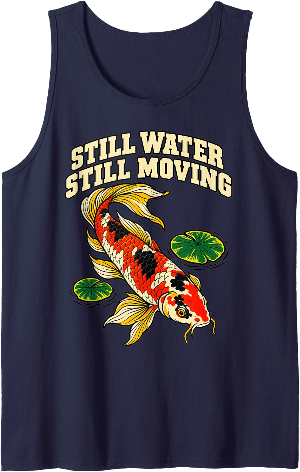 Koi Still Water Still Moving Pond Wave Fish Aquarist Sleeveless Tank Top - Navy Blue
