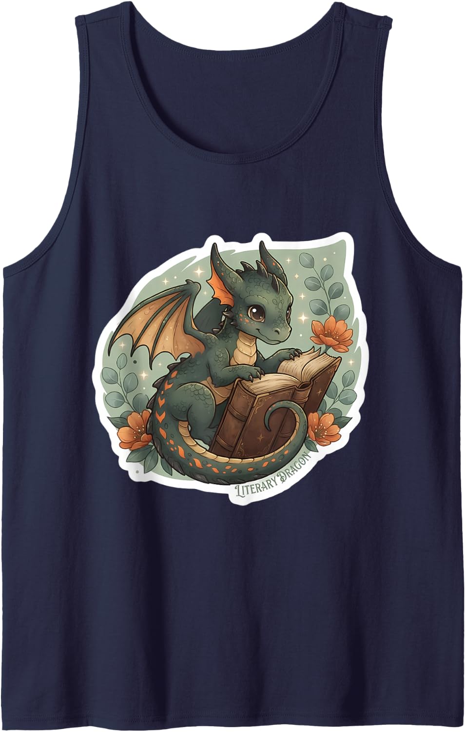 Book Lover Literary Dragon Bookworm Reading Librarian Cute Sleeveless Tank Top - Navy Blue