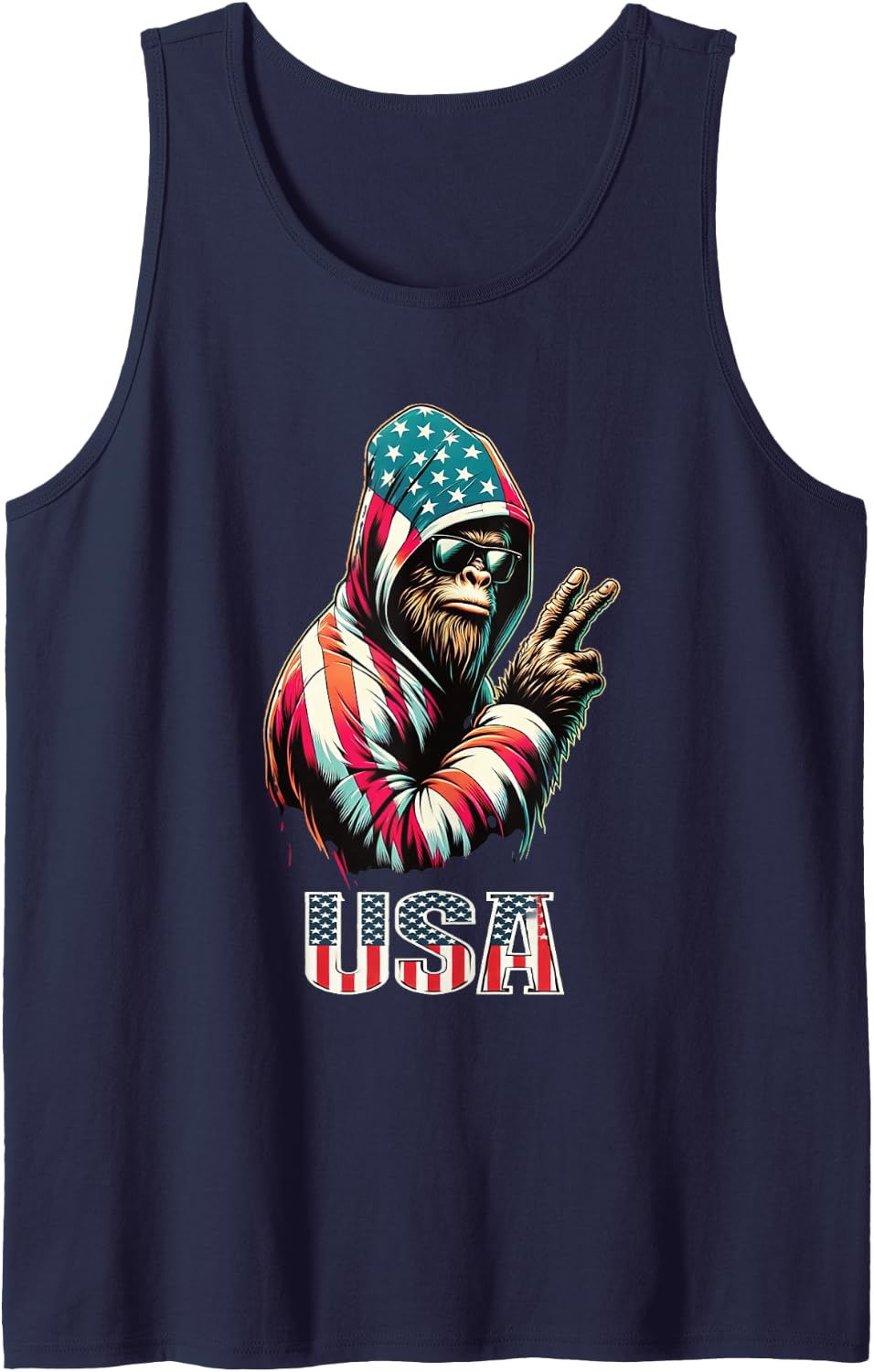 Bigfoot 4th Of July USA Patriotic Sasquatch Teens Boys Men Tank Top - Navy Blue