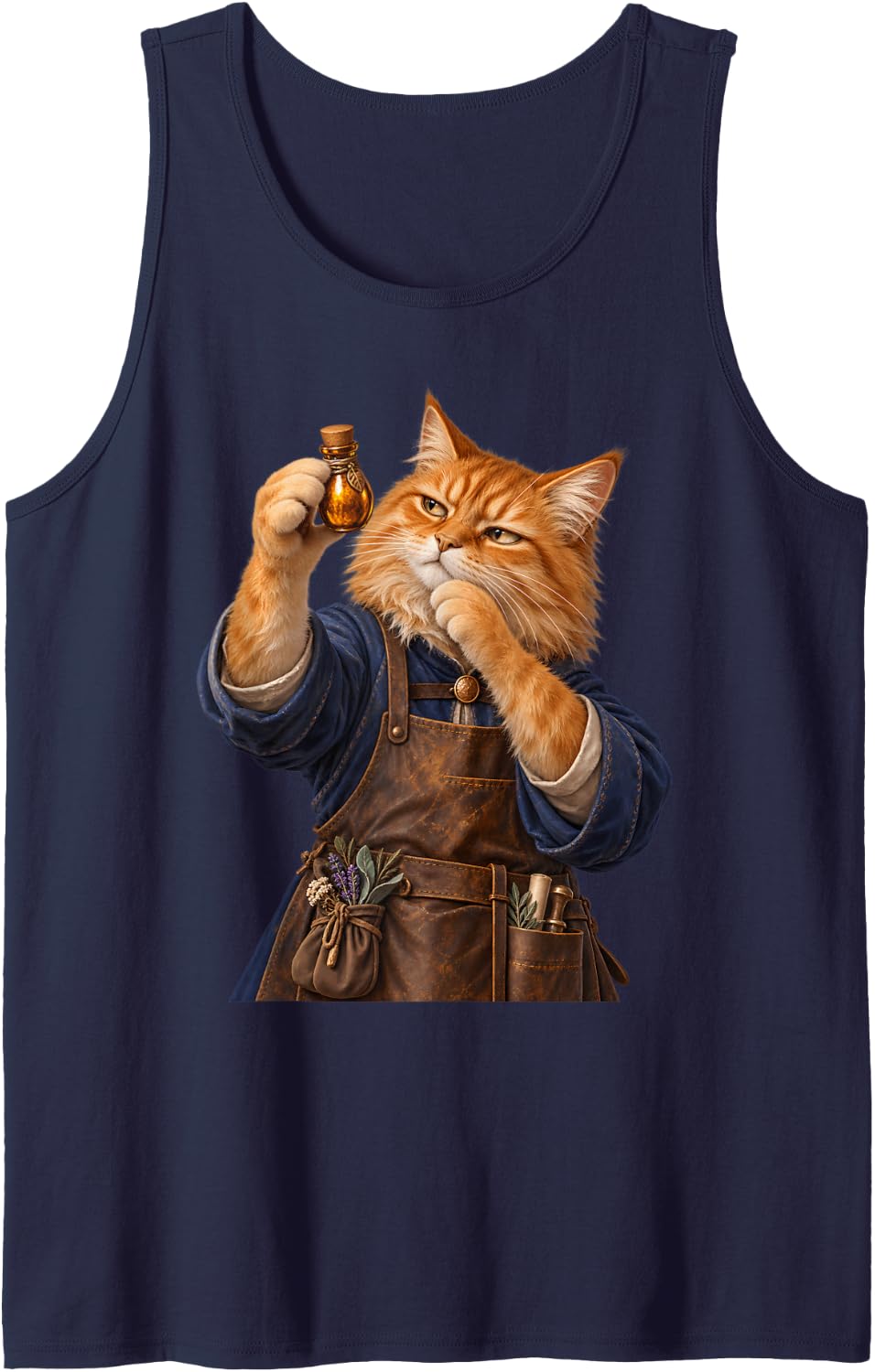 Alchemist Cat Potion Maker Funny Fantasy RPG Art Sleeveless Tank Top - Navy Blue