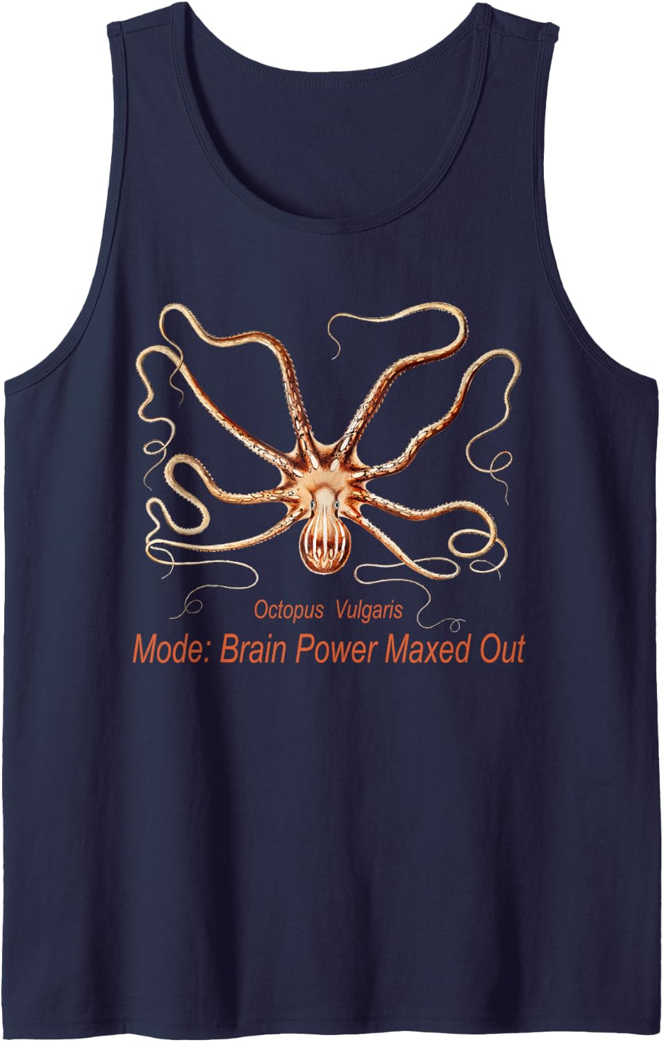 Vintage Octopus Graphic Witty Brain Power Sleeveless Tank Top - Navy Blue