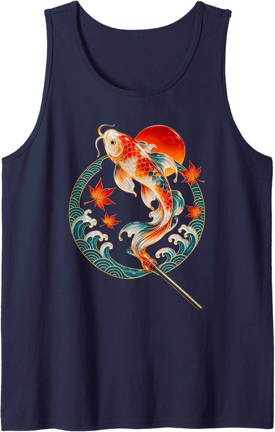 Koi Fish Japanese Glass Blowing Glass Artist Sleeveless Tank Top - Navy Blue