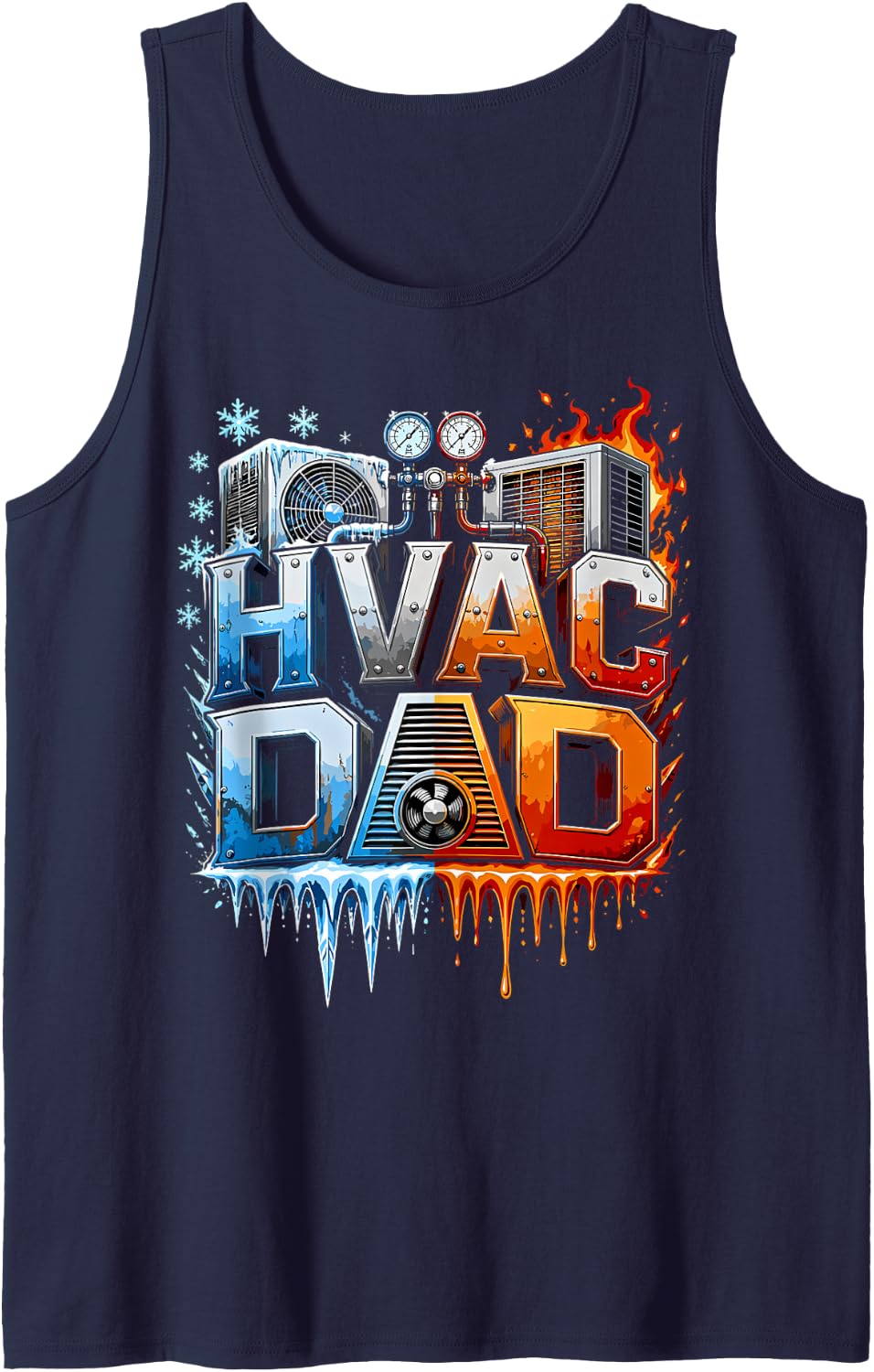 HVAC Dad HVAC Technician Men HVAC Tech Sleeveless Tank Top - Navy Blue