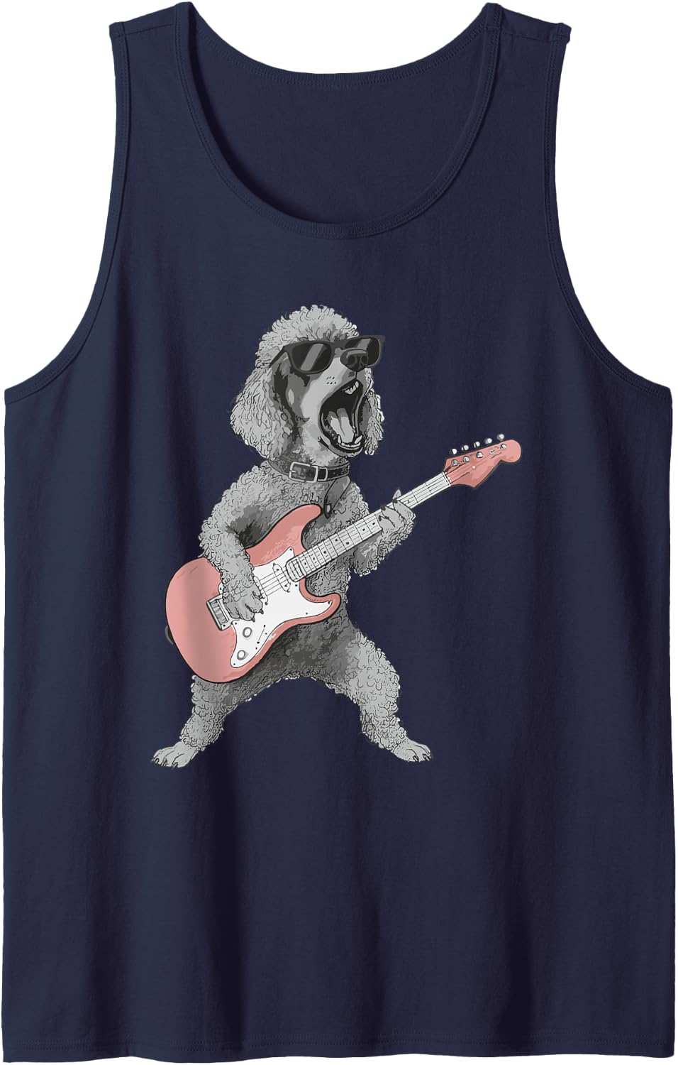 Poodle Playing A Guitar | Vintage Poodle Tank Top - Navy Blue