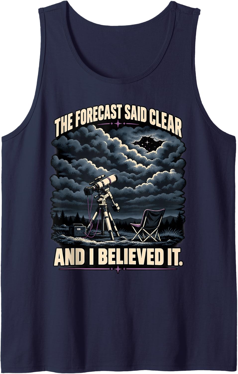 Forecast Said Clear and I Believed It Funny Astronomy Sleeveless Tank Top - Navy Blue