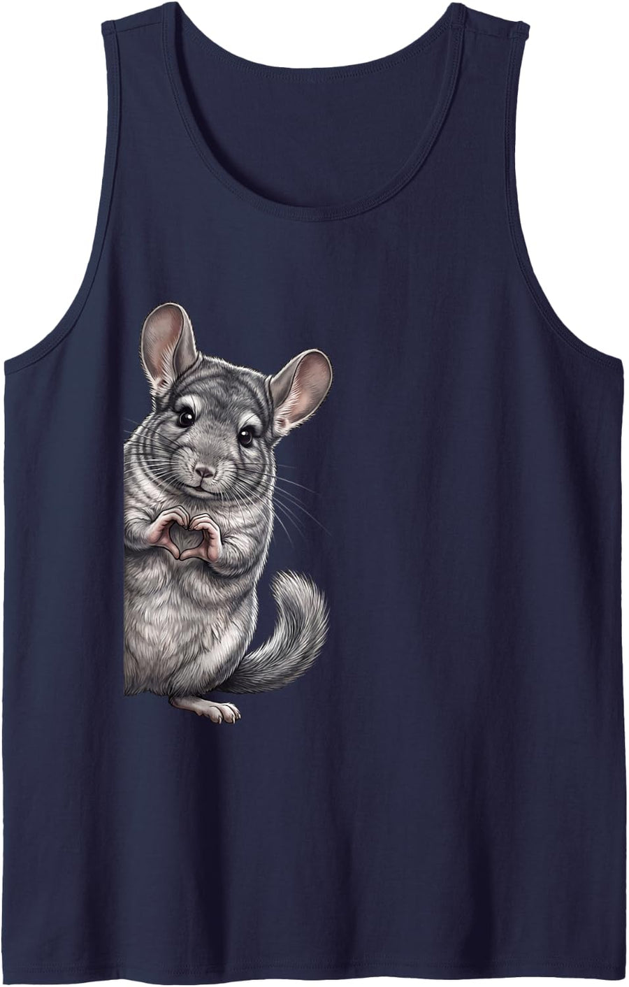 Funny Chinchilla Peeking Heart Sign Cute Valentines Sleeveless Tank Top - Navy Blue