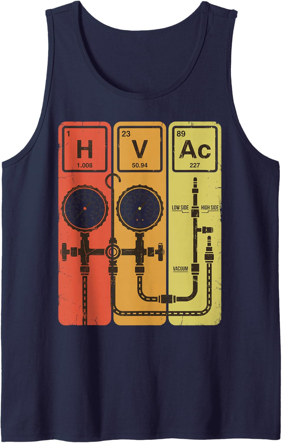 HVAC Periodic Table Technician Tee Installer HVAC Tech Sleeveless Tank Top - Navy Blue