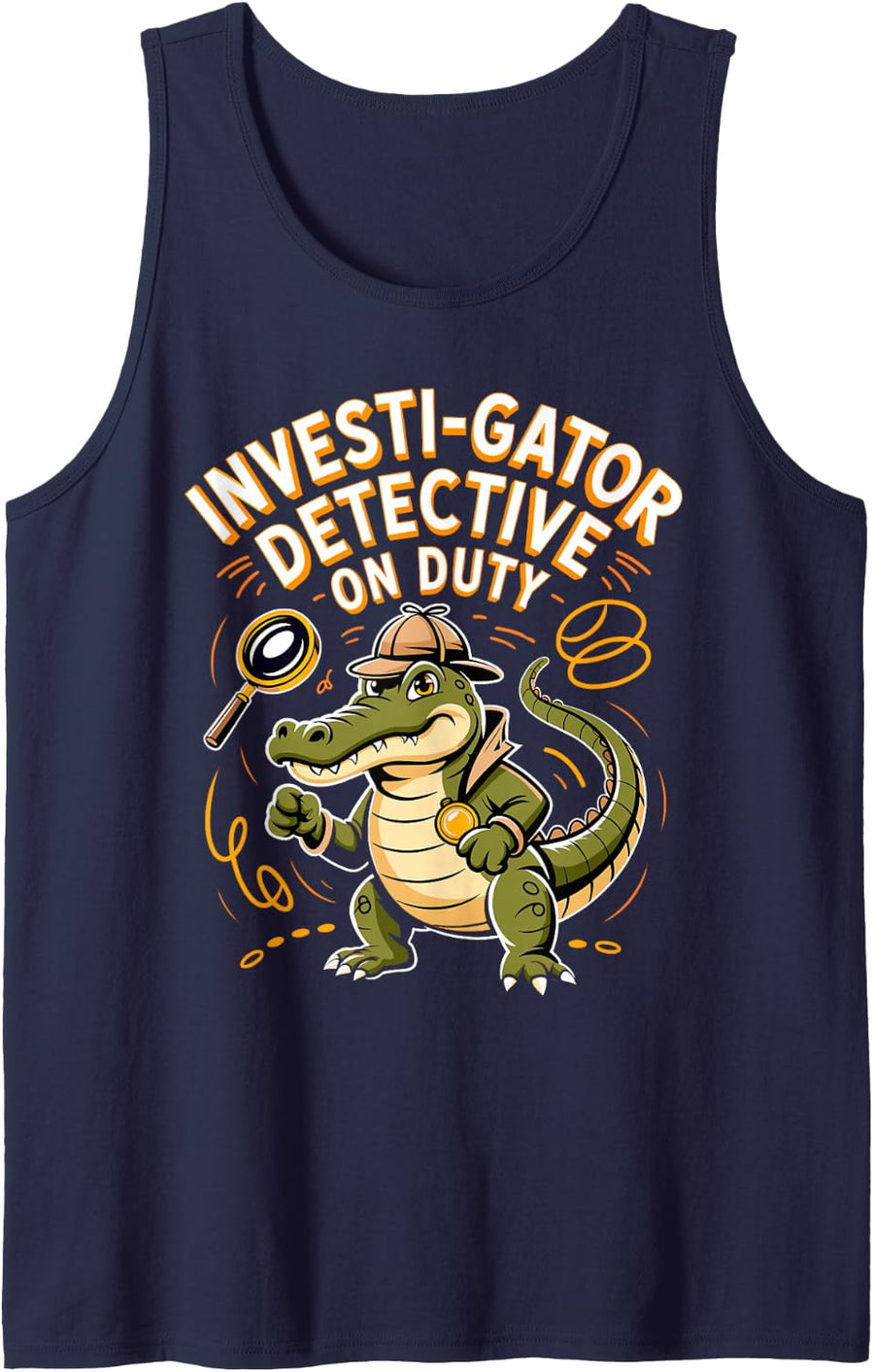 Investi-Gator Detective on Duty Police Pun Sleeveless Tank Top - Navy Blue