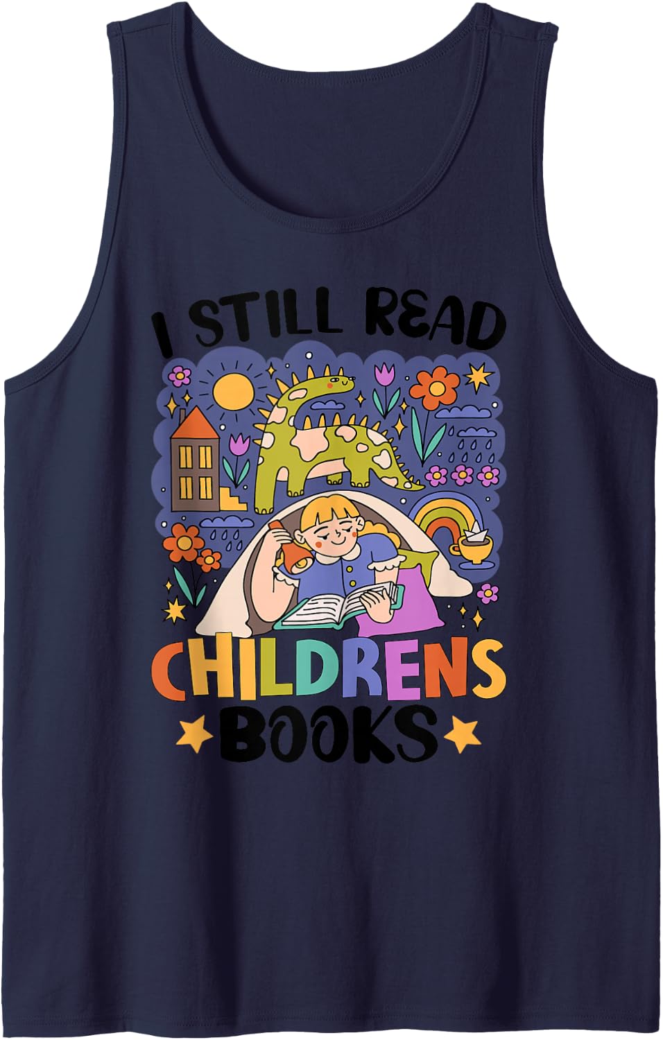 Read A Book, I Still Read Childrens Books Sleeveless Tank Top - Navy Blue