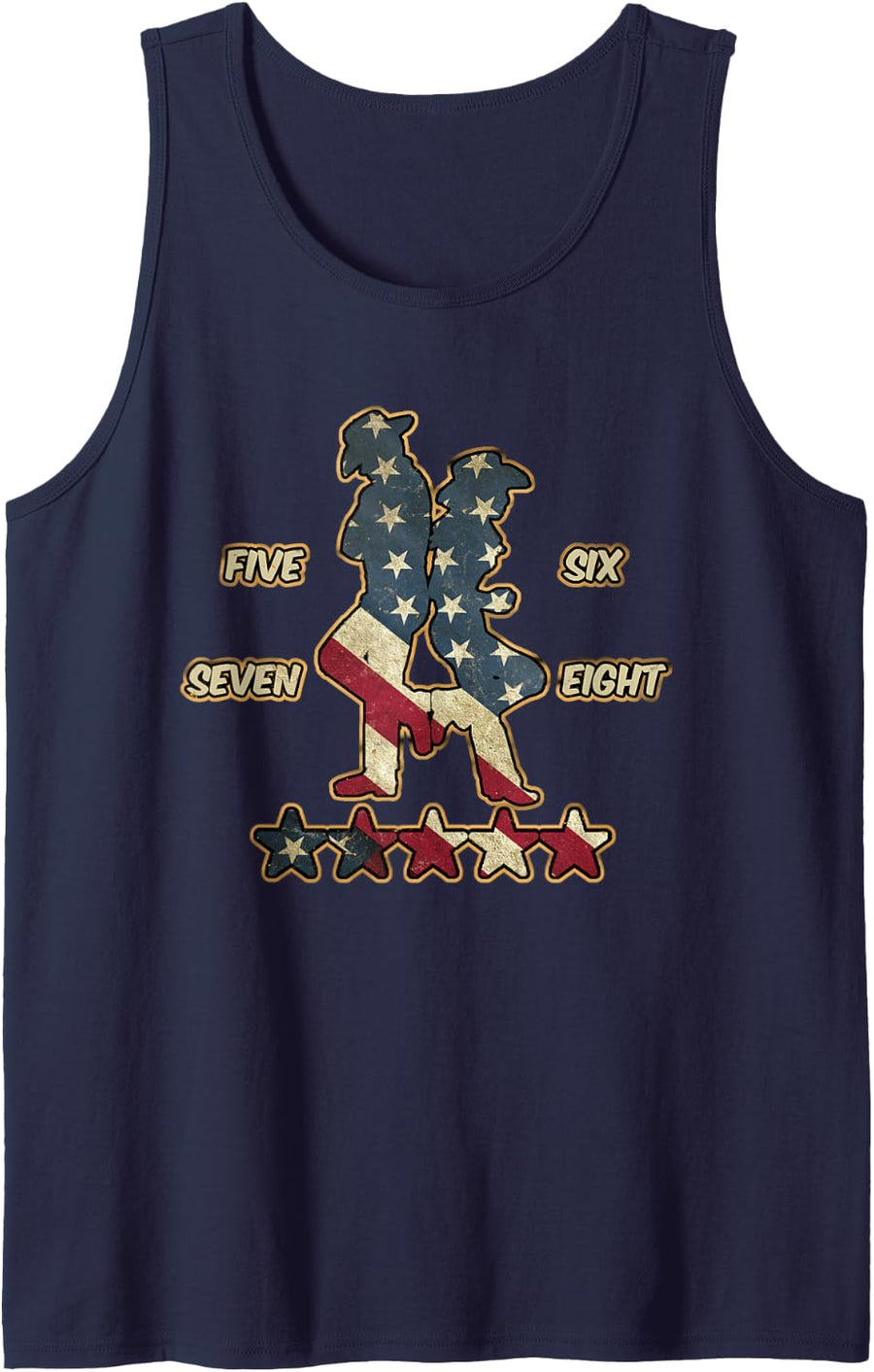 Line Dance Stars 5 6 7 8 Country Love Design Sleeveless Tank Top - Navy Blue