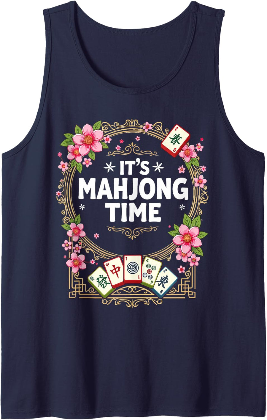 Cool Mahjong Art for Men Women Mahjong Player Mahjongg Fan Tank Top - Navy Blue