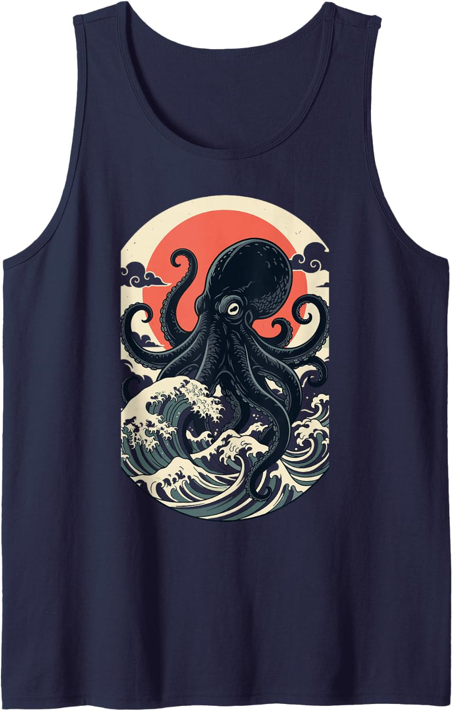 Giant Sea Creature Art Men Women Funny Octopus Tank Top - Navy Blue