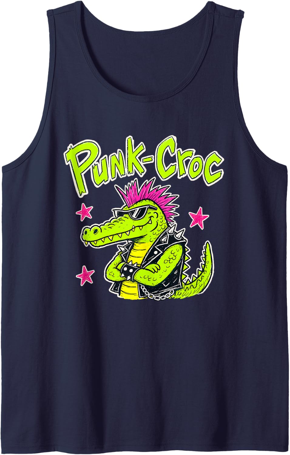 Punk Crocodile Rocker Alligator Reptile Punk Rock Tank Top - Navy Blue