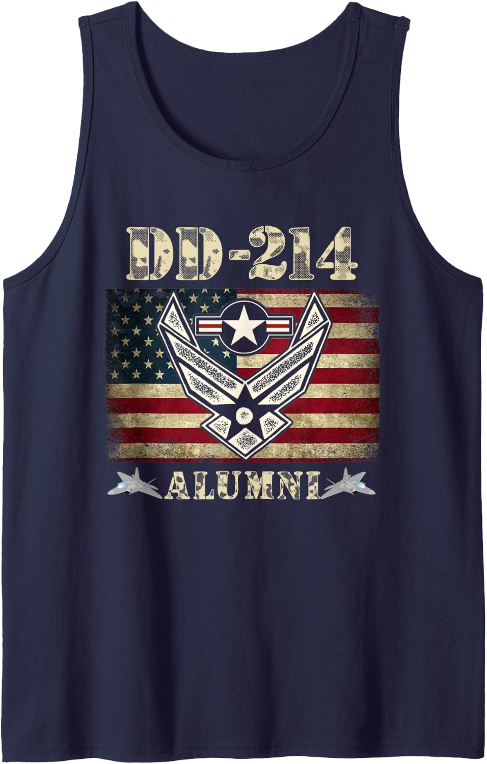 DD-214 Alumni Air Force Military Veteran American Flag USAF Tank Top - Navy Blue