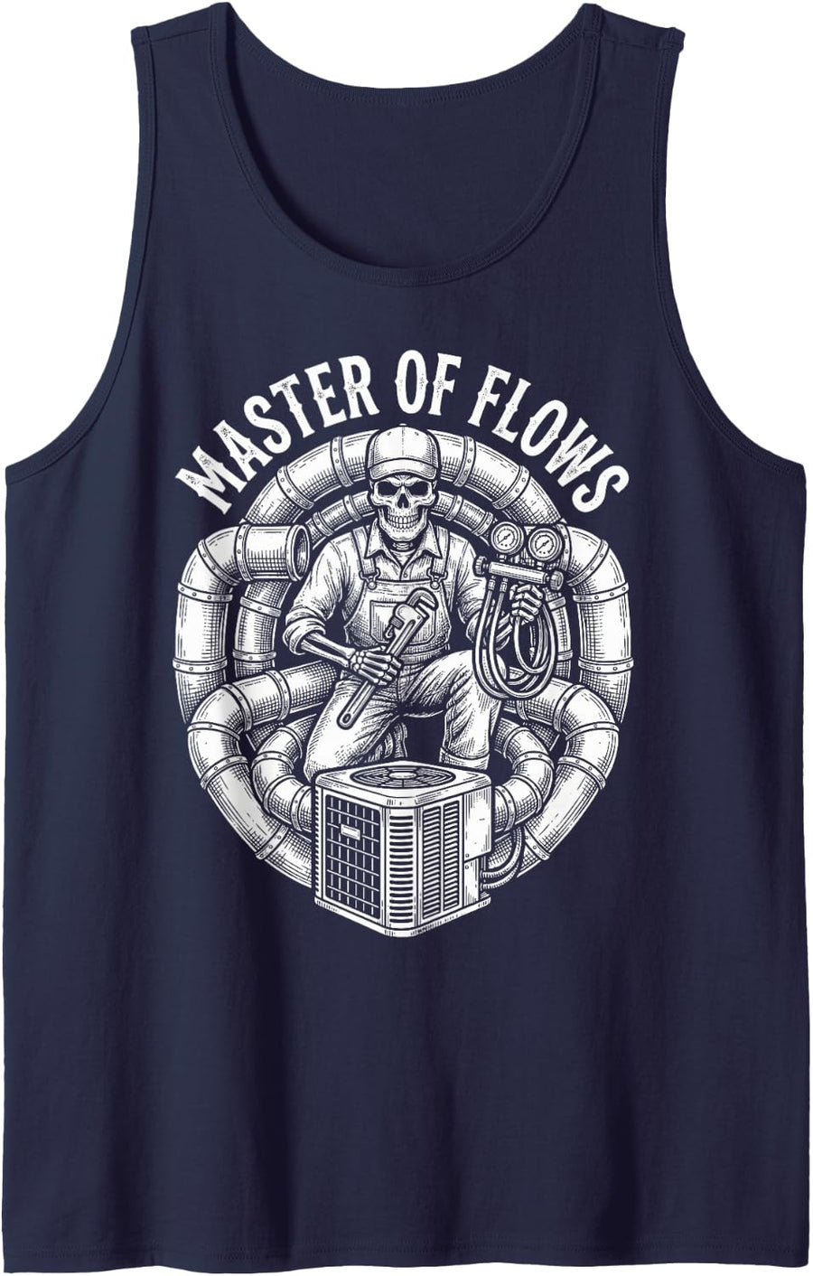 Master of Flows Skeleton HVAC Technician Tech Installer Tee Sleeveless Tank Top - Navy Blue