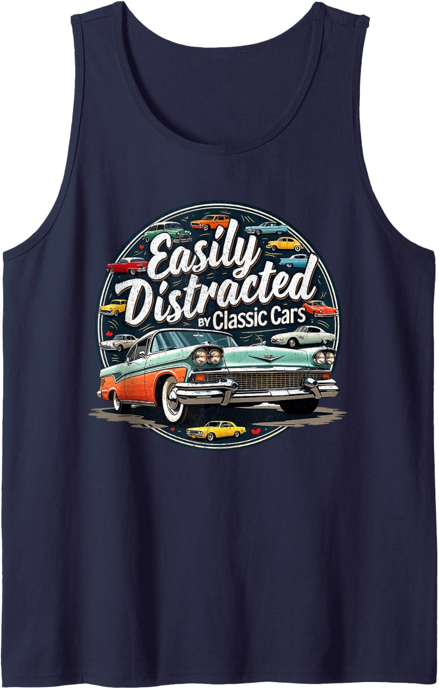 Slightly Distracted from Classic Cars Shirt Vintage Old Car Guy Sleeveless Tank Top - Navy Blue