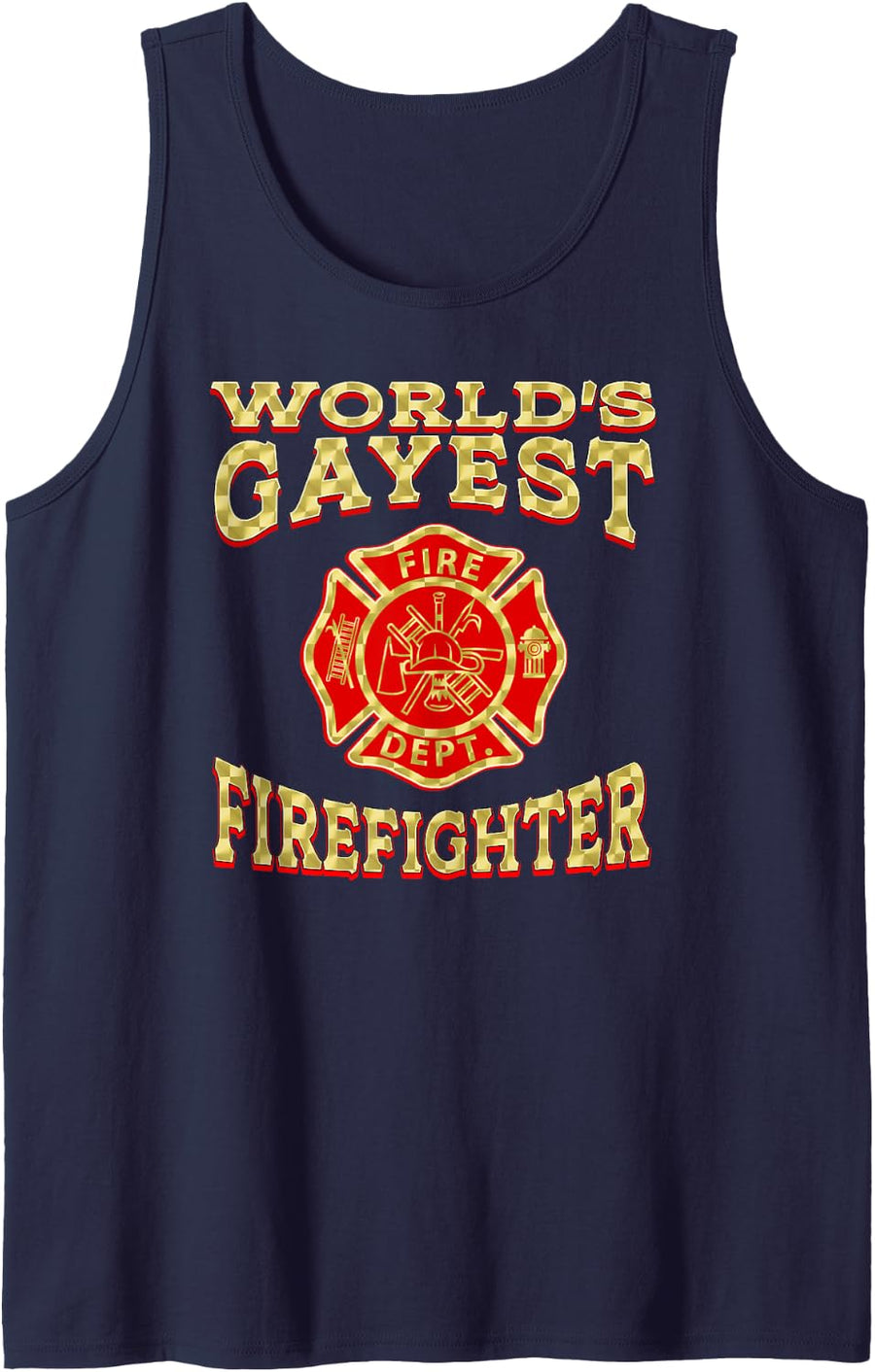 WORLD'S GAYEST FIREFIGHTER Fireman Fire Fighter Gay Pride Tank Top - Navy Blue