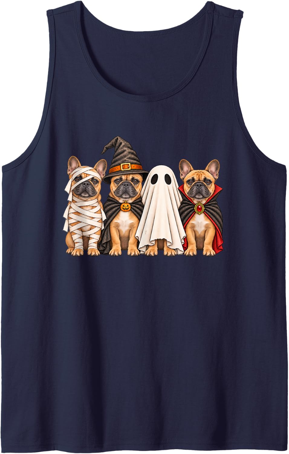 French Bulldog Halloween Costume Witch Ghost Mummy Vampire Sleeveless Tank Top - Navy Blue