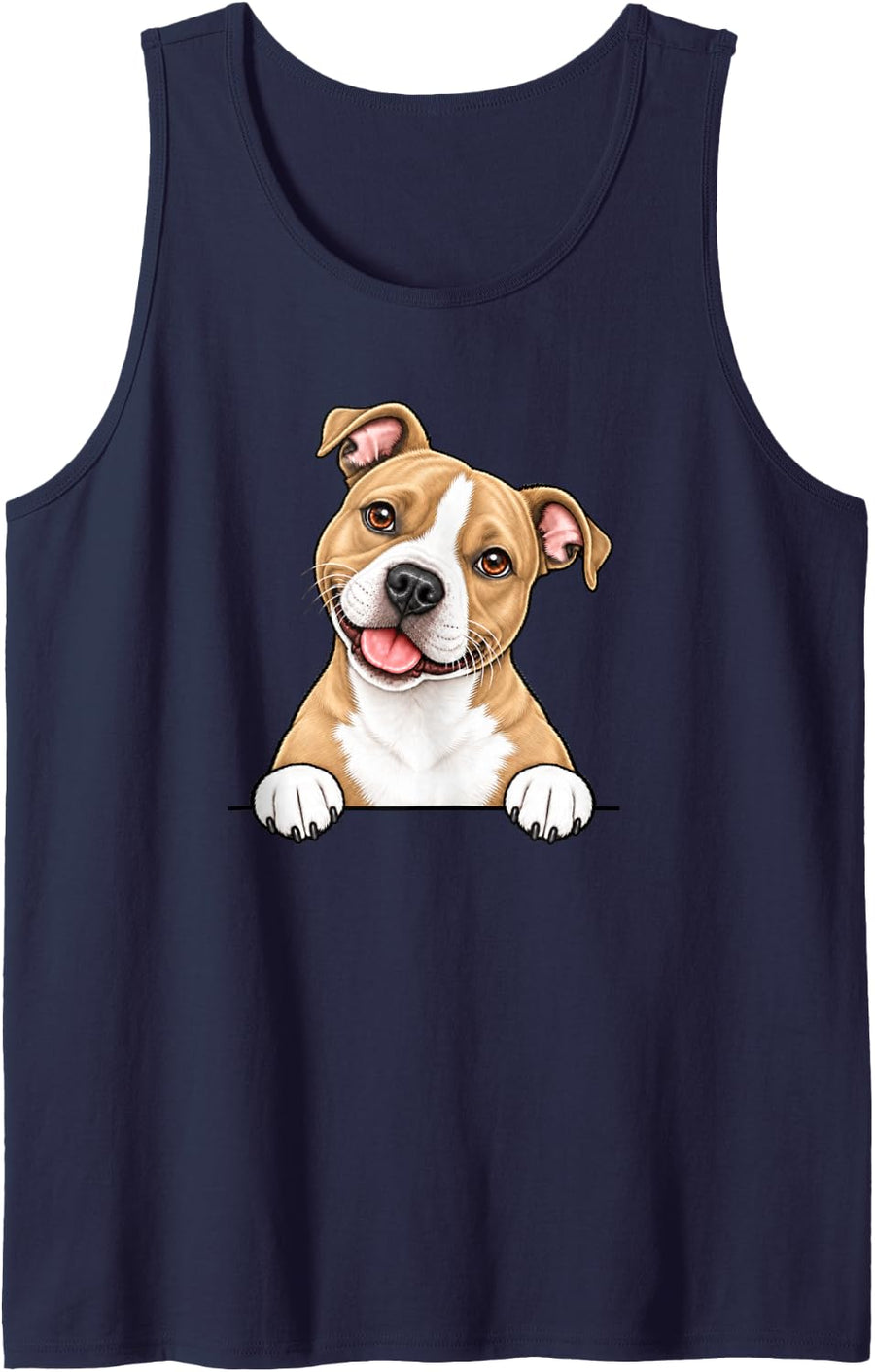 Moms Pittie Tan American Staffordshire Fawn Pit Bull Terrier Sleeveless Tank Top - Navy Blue
