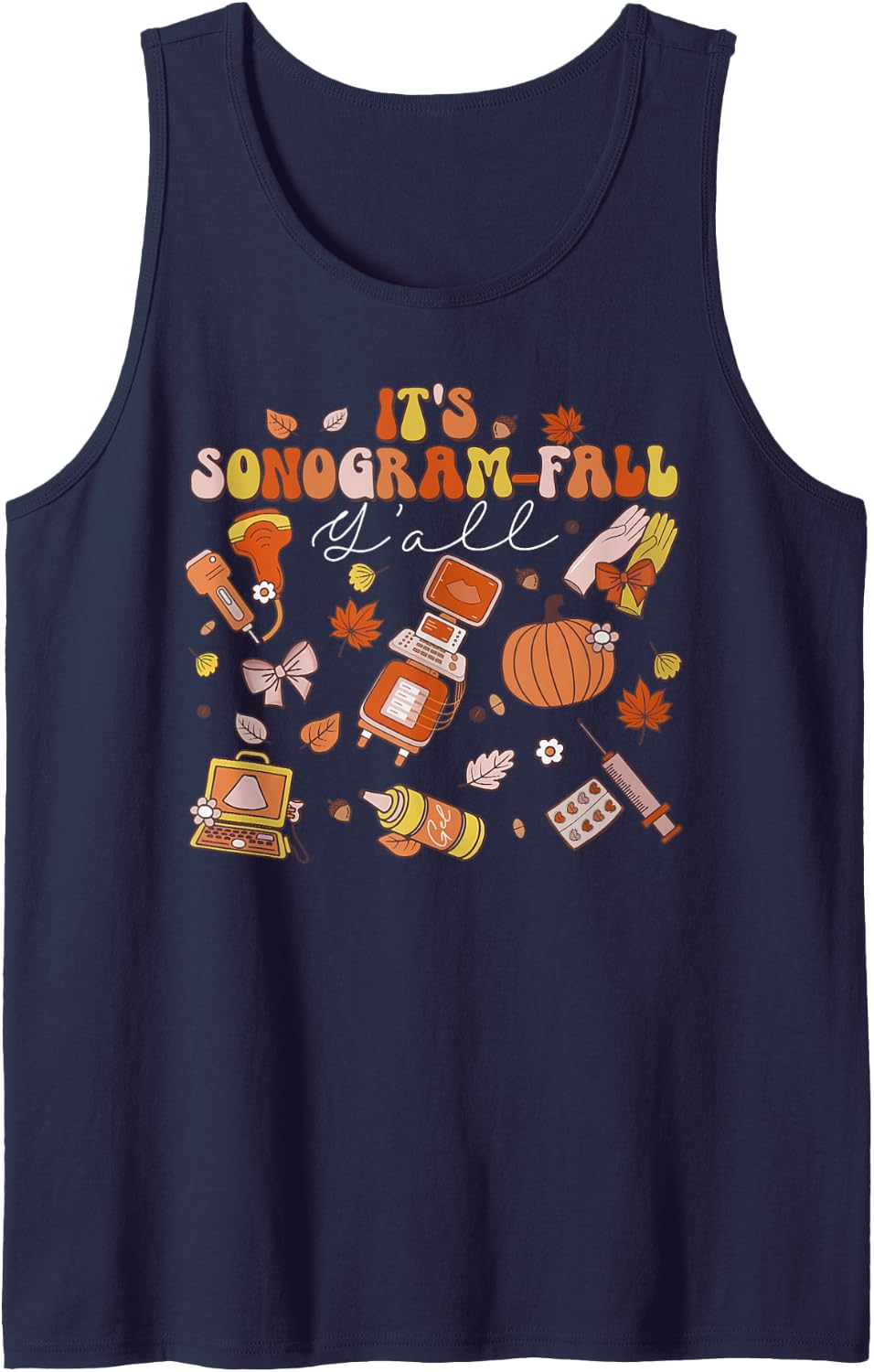 It's Sonogram-Fall Y'all Fall Autumn Ultrasound Thanksgiving Sleeveless Tank Top - Navy Blue