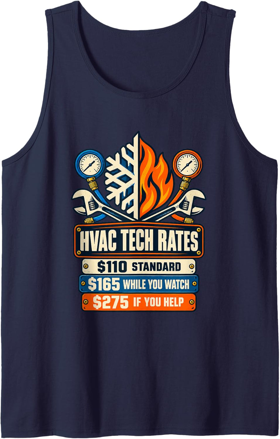 HVAC Tech Rates Funny Technician Mechanic Sleeveless Tank Top - Navy Blue
