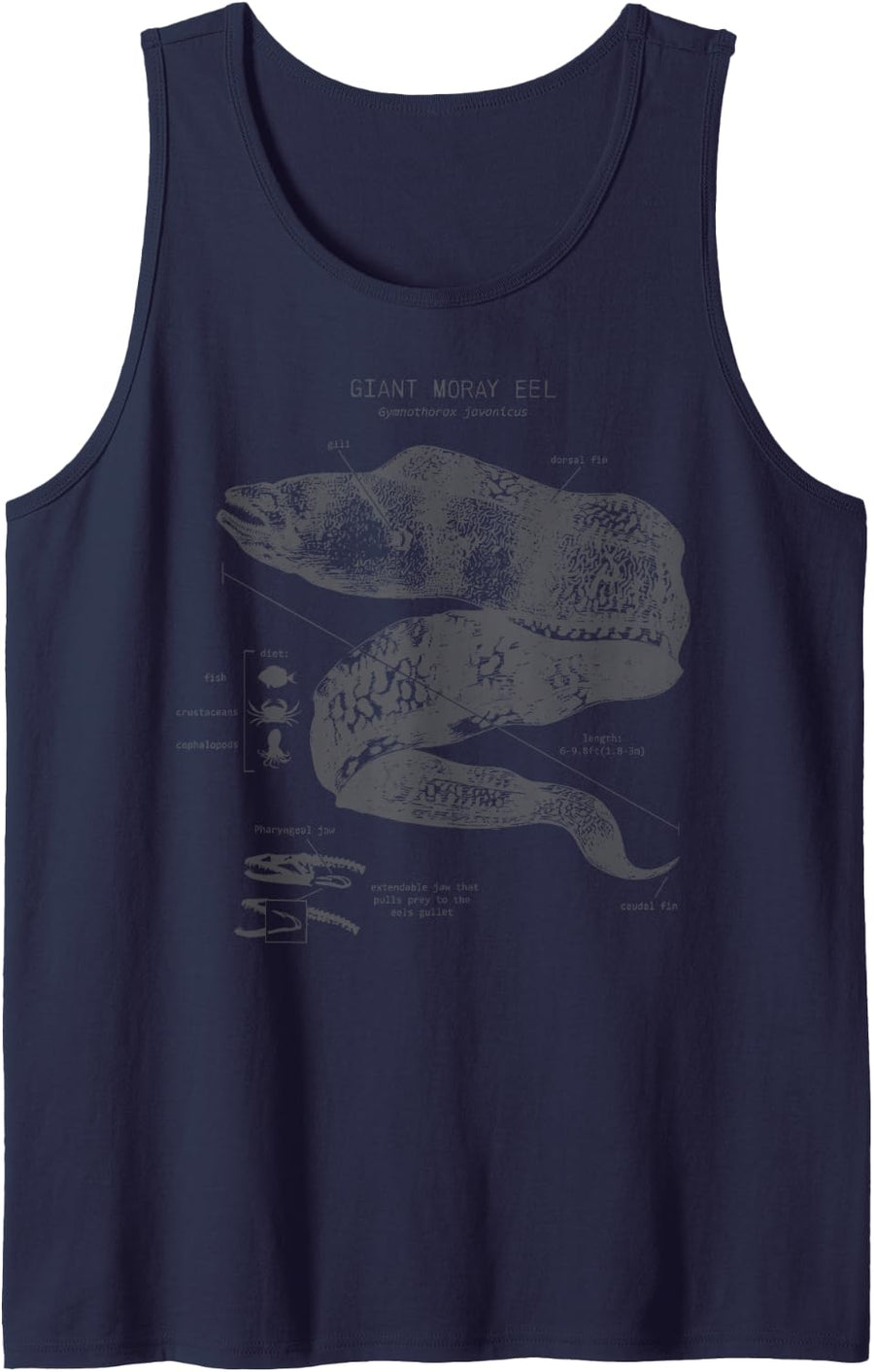 Vintage Moray EEL Anatomy Ocean Animal Marine Biologist Sleeveless Tank Top - Navy Blue