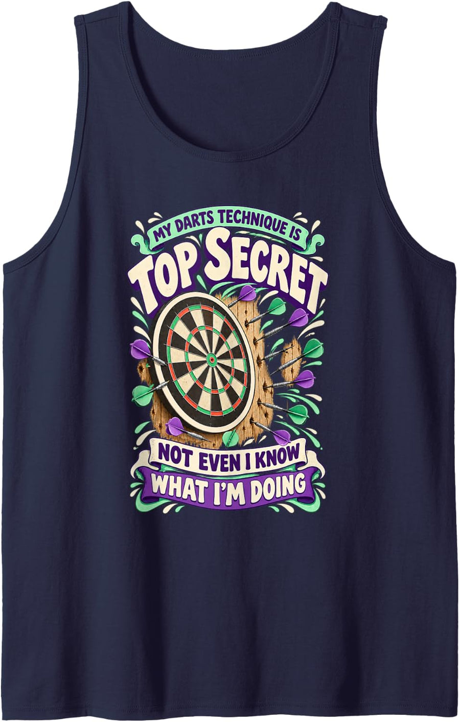 My Darts Technique is Top Secret Funny Pastel Sleeveless Tank Top - Navy Blue