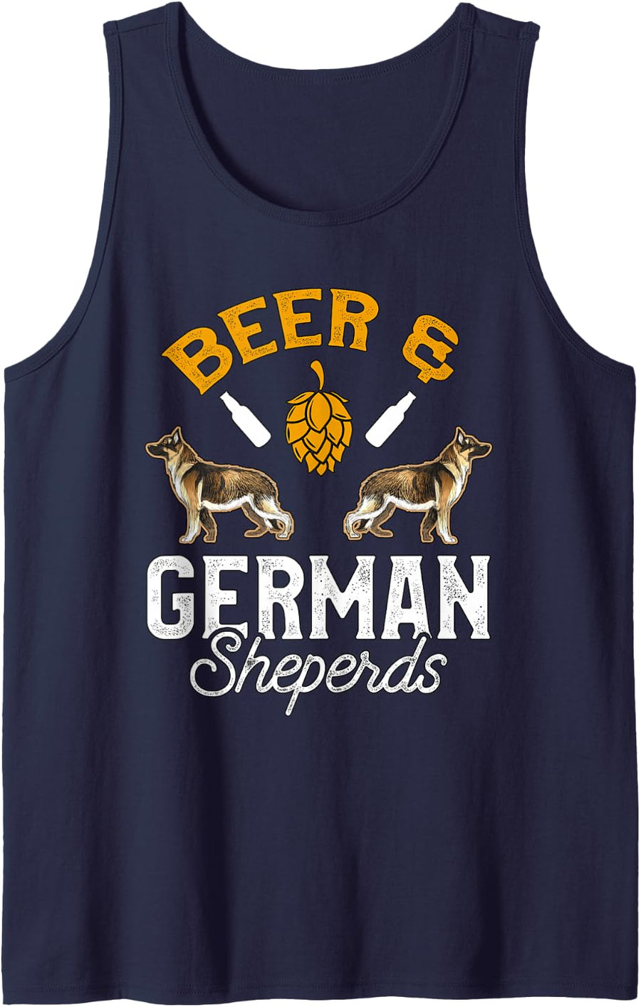 Beer & German Shepherds Funny Dog Lover Drinker Sleeveless Tank Top - Navy Blue