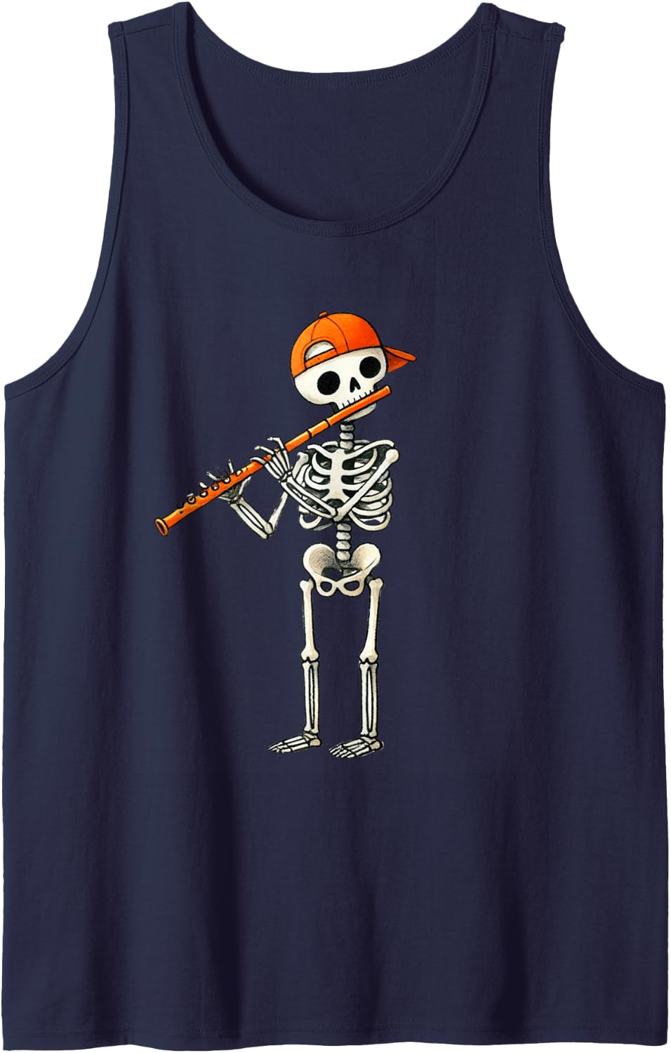 Skeleton Flute Halloween Funny Costume Flutist Men Boys Kids Sleeveless Tank Top - Navy Blue