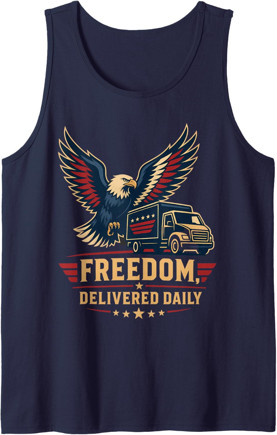 Freedom Delivered Daily American Bald Eagle Truck Tank Top - Navy Blue