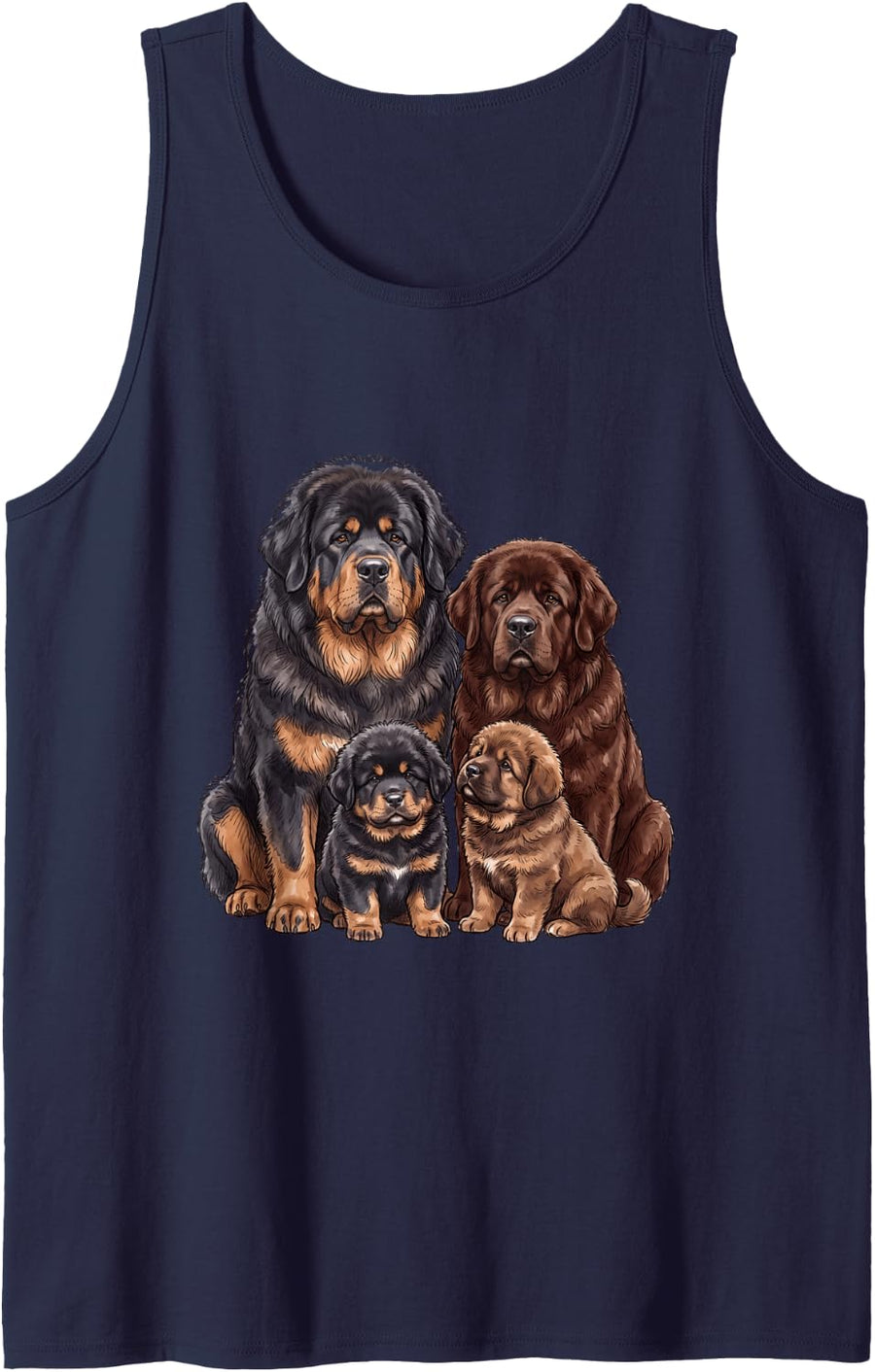 Cute Funny Dog Family with Tibet Mastiff Family Sleeveless Tank Top - Navy Blue