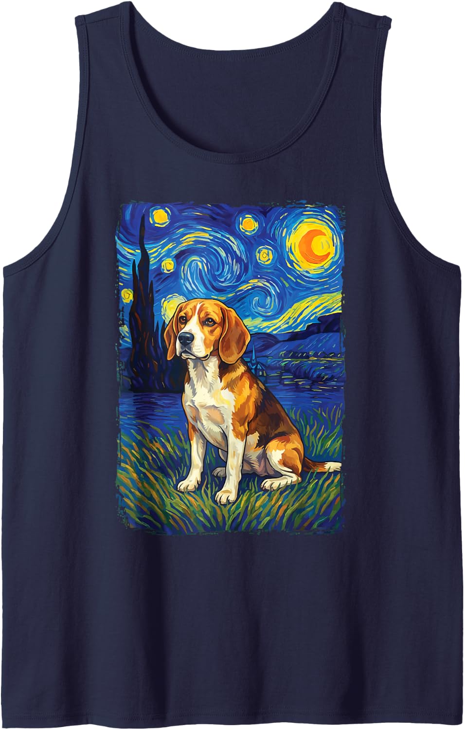 Beagle Starry Night Sleeveless Tank Top - Navy Blue