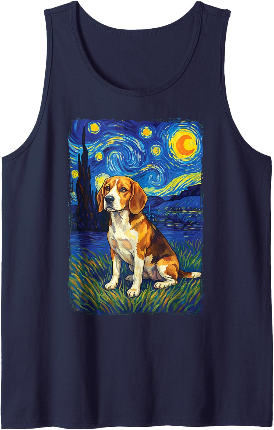 Beagle Starry Night Sleeveless Tank Top - Navy Blue