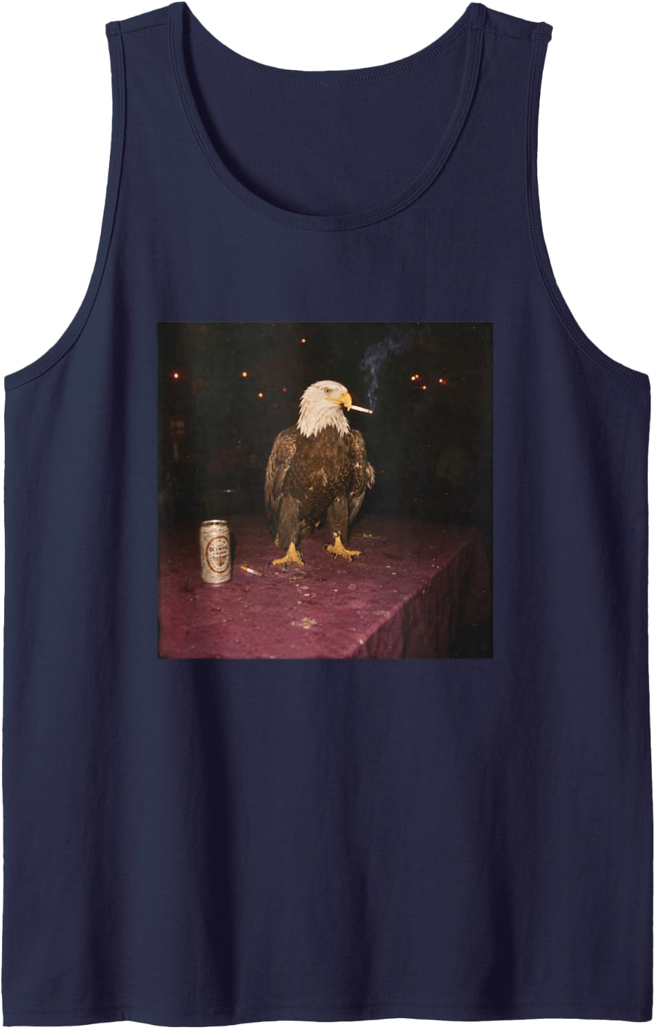 Funny Smoking Bald Eagle Cigarette Beer Cursed Gen Z Meme Tank Top - Navy Blue