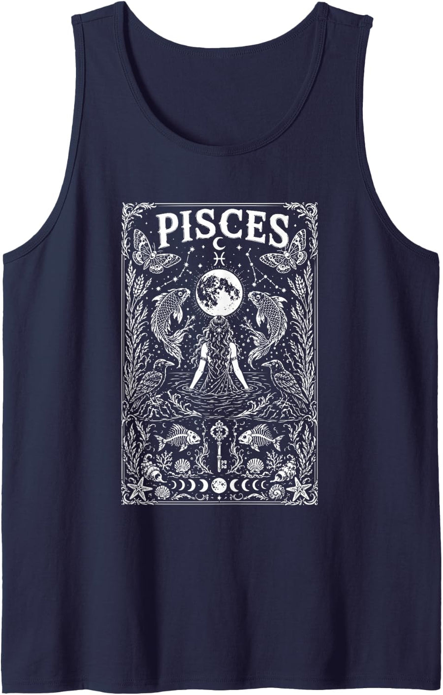 Pisces Zodiac Sign Women Astrology Design Tank Top - Navy Blue