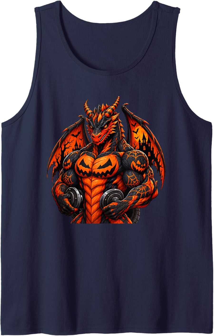 Muscular Dragon Powerlifting Gym Workout Halloween Sleeveless Tank Top - Navy Blue