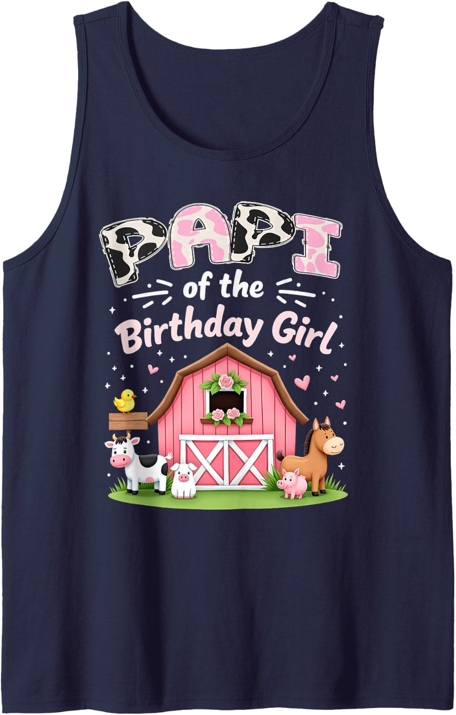 Barnyard Party Daddy Papi of The Birthday Girl Sleeveless Tank Top - Navy Blue