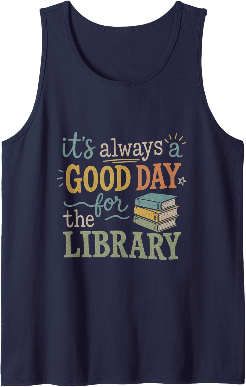 Library Retro Book Lover Librarian Reading Graphic Sleeveless Tank Top - Navy Blue