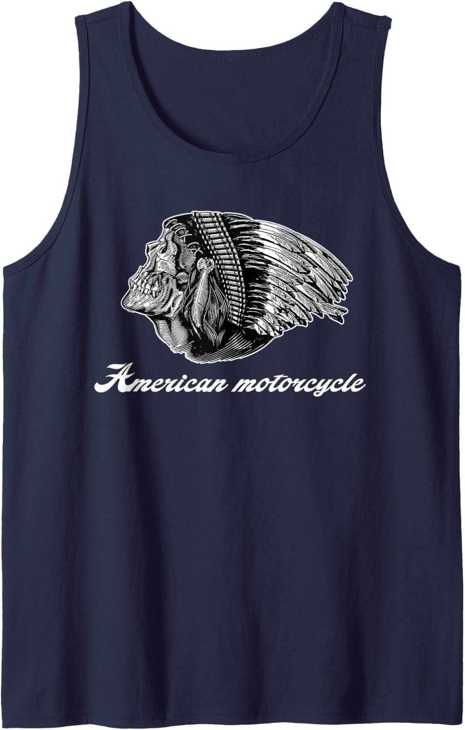 American Motorcycle Skull Native Indian Eagle Chief Vintage Tank Top - Navy Blue