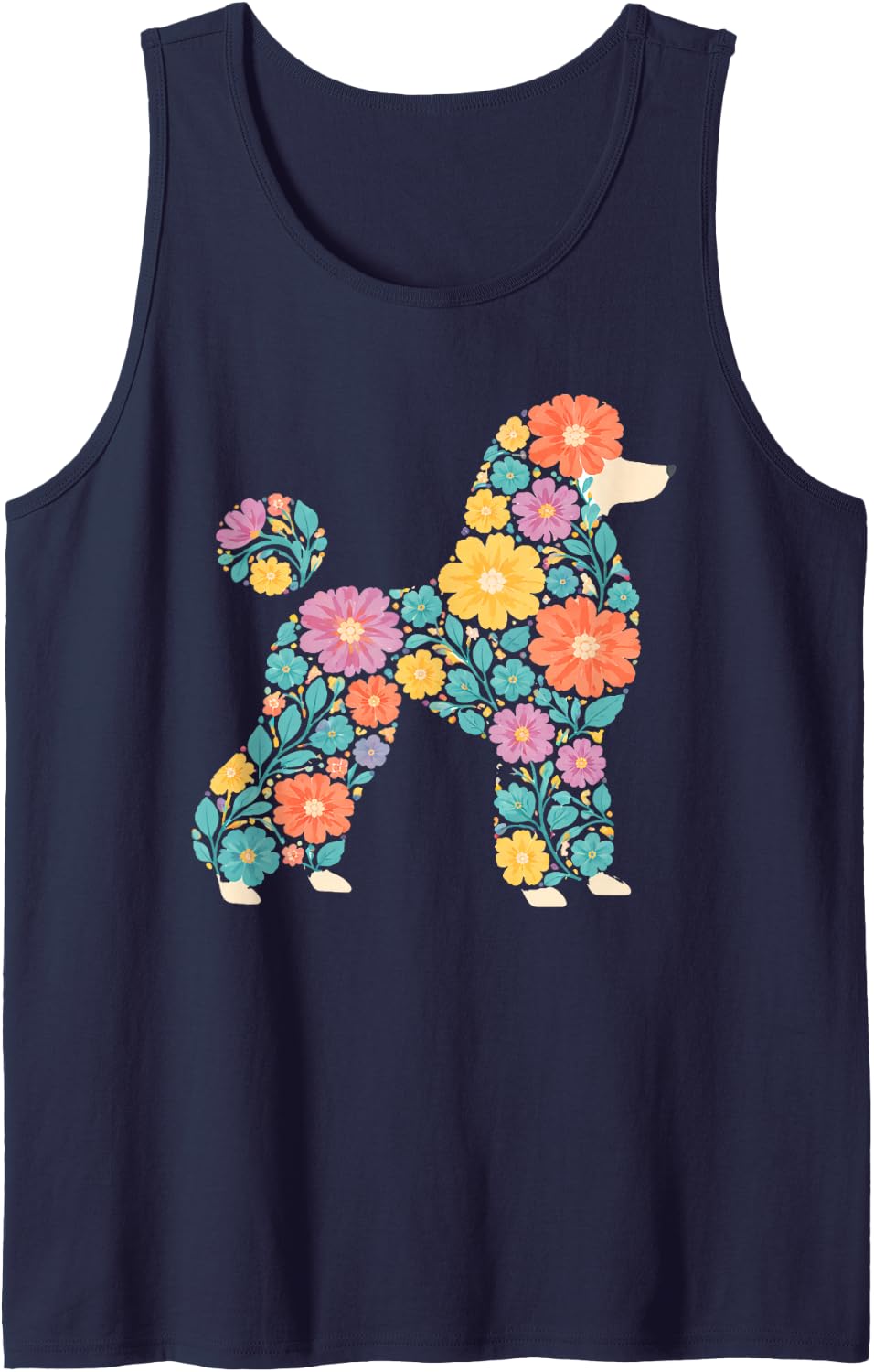 Funny Floral Flower Poodle Mom Grandma Womens Mothers Day Tank Top - Navy Blue