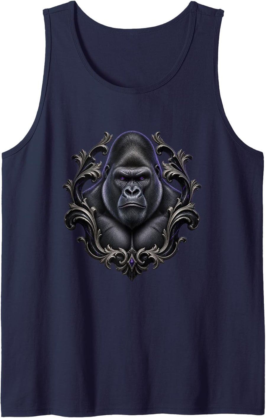 Gorilla with Dark Baroque Curls Sleeveless Tank Top - Navy Blue