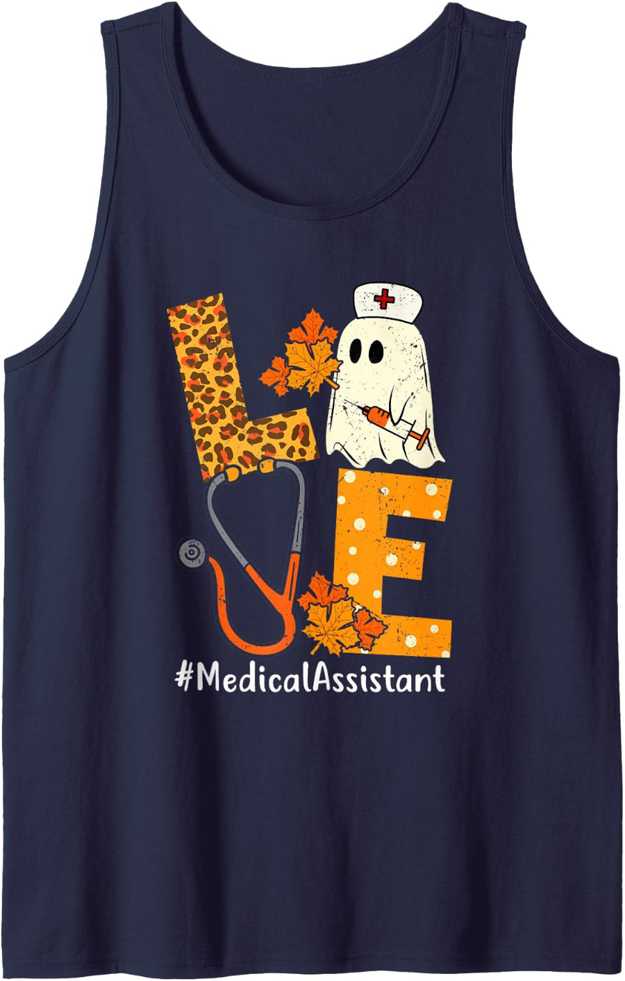 Love Leopard Ghost Medical Assistant Halloween Costume Fall Sleeveless Tank Top - Navy Blue