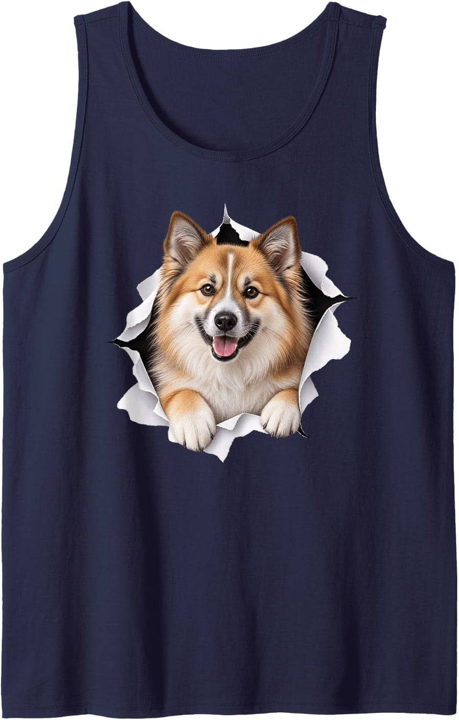 Funny Icelandic Sheepdog Peeking Cute Dog Lover Mom Dad Sleeveless Tank Top - Navy Blue