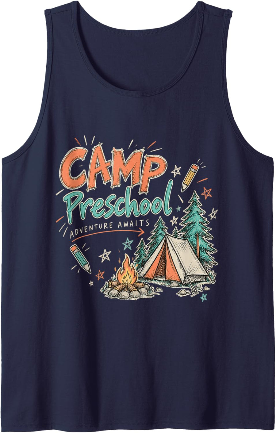 Camp Preschool Adventure Awaits for Girl Teacher Boy Kids Sleeveless Tank Top - Navy Blue
