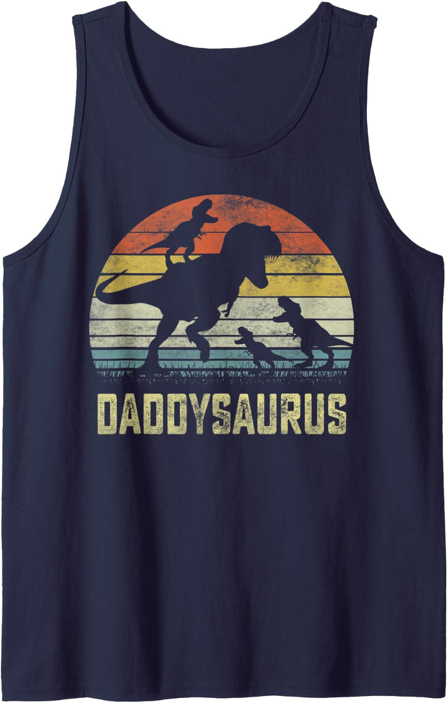 Daddy saurus T Rex Dinosaur Daddy 3 kids Family Matching Tank Top - Navy Blue