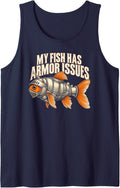 My Fish Has Armor Issues Funny Goldfish Plate Armor Sleeveless Tank Top - Navy Blue